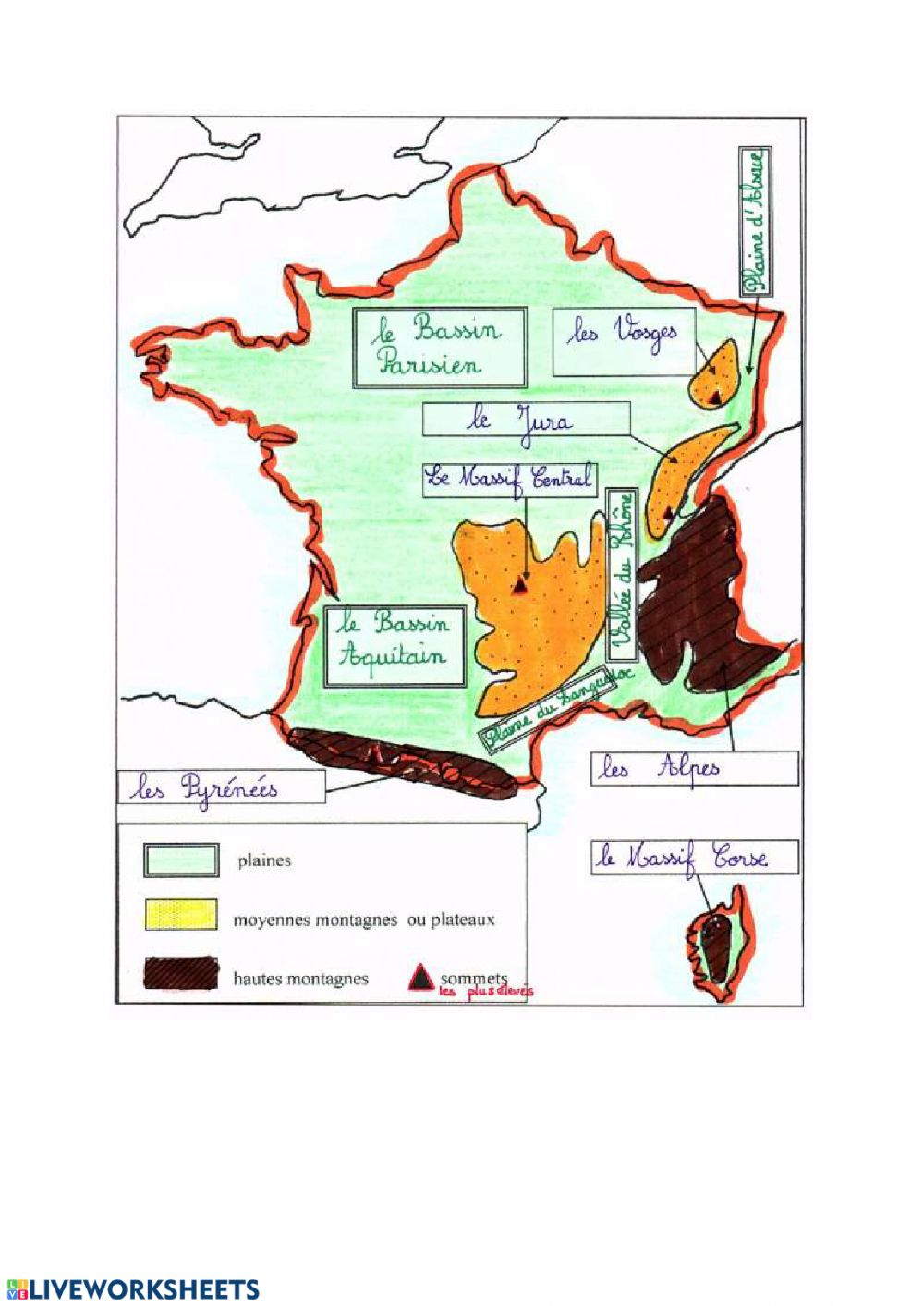 Cm1 Géographie: Le Relief De France Worksheet dedans Fond De Carte France Ã©Duscol