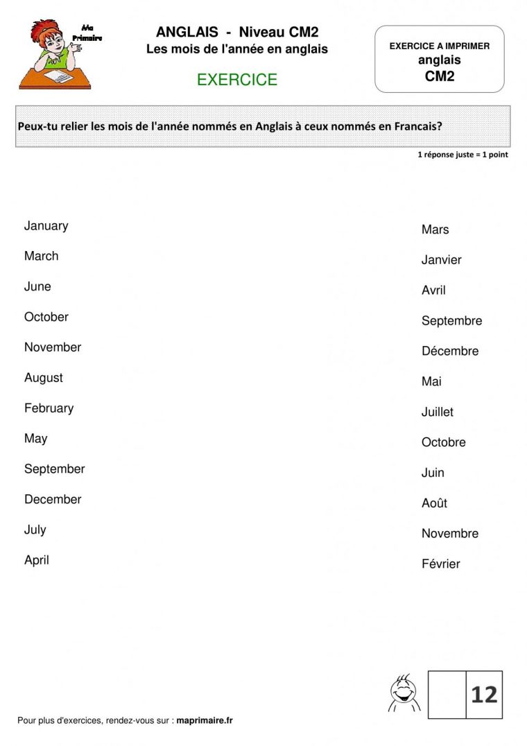 Cm2 > Exercice À Imprimer > Les Mois De L'Année En Anglais concernant Mots Meles Cm1 Cm2 A Imprimer