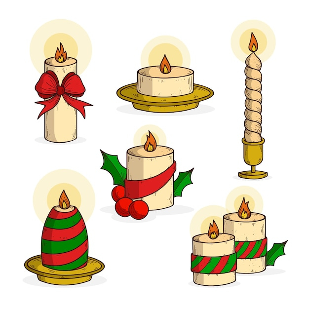 Collection De Bougies De Noël Dessinée À La Main  Vecteur encequiconcerne Dessin Bougie 