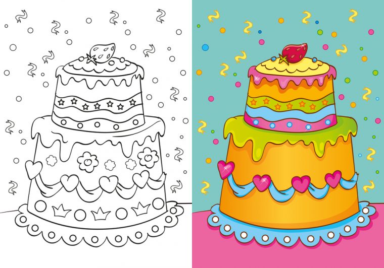 Coloriage À Imprimer : Un Gâteau D'Anniversaire tout Dessin Sur Gateau