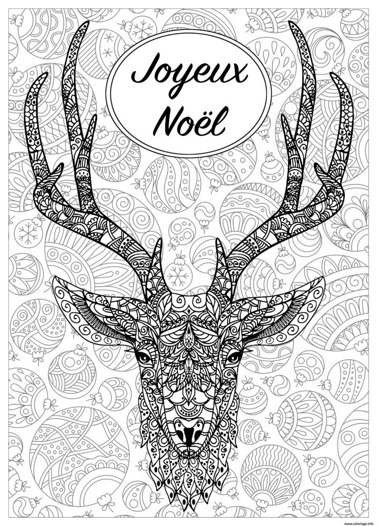 Coloriage Adulte Complexe Renne Noel Avec Texte Dessin pour Coloriage A Colorier