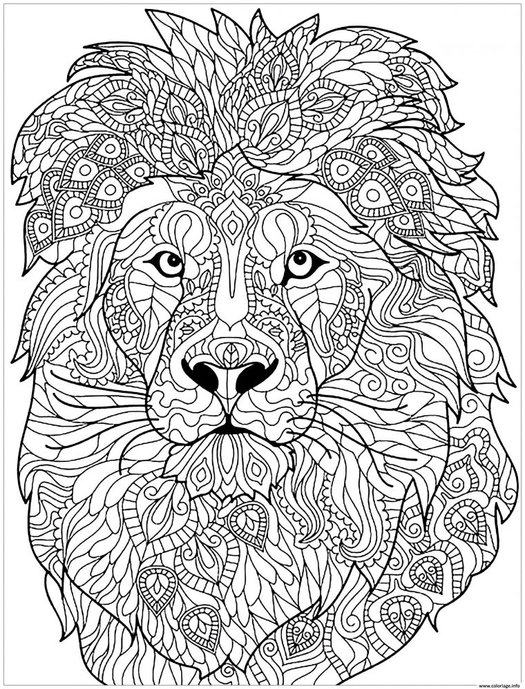 Coloriage Adulte Lion Motifs Complexes Dessin Lion À Imprimer tout Coloriage De Marque Page