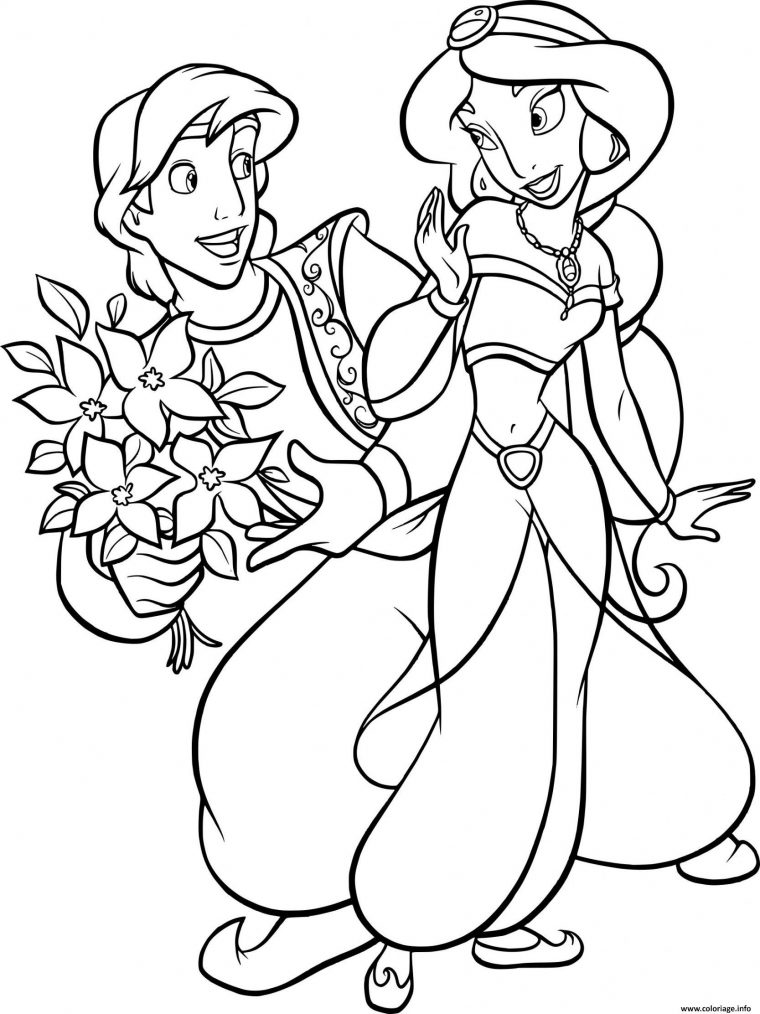 Coloriage Aladdin Propose Des Fleurs Roses Pour Princesse à Coloriage Princesse Disney