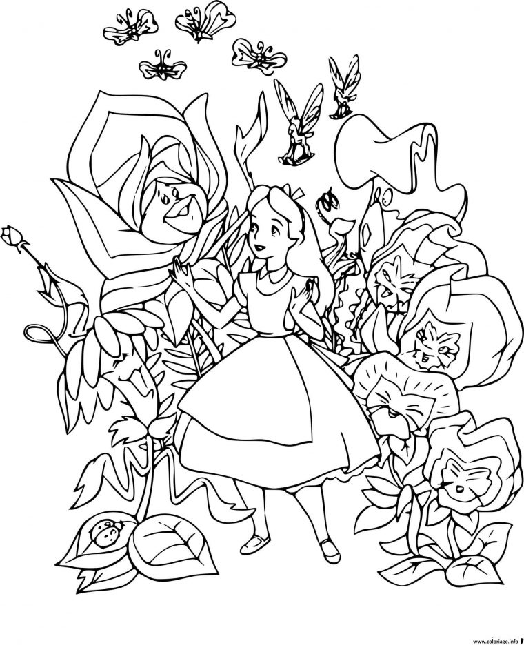 Coloriage Alice Rencontre Des Fleurs Qui Savent Parler avec Dessin Pays