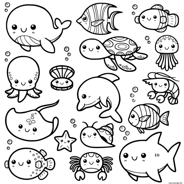 Coloriage Animaux De La Mer Kawaii Mignon Dessin Animaux intérieur Coloriage De Mer