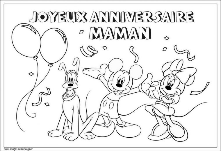 Coloriage Anniversaire Maman, Mickey – Coloring Page à Dessin A Imprimer Anniversaire