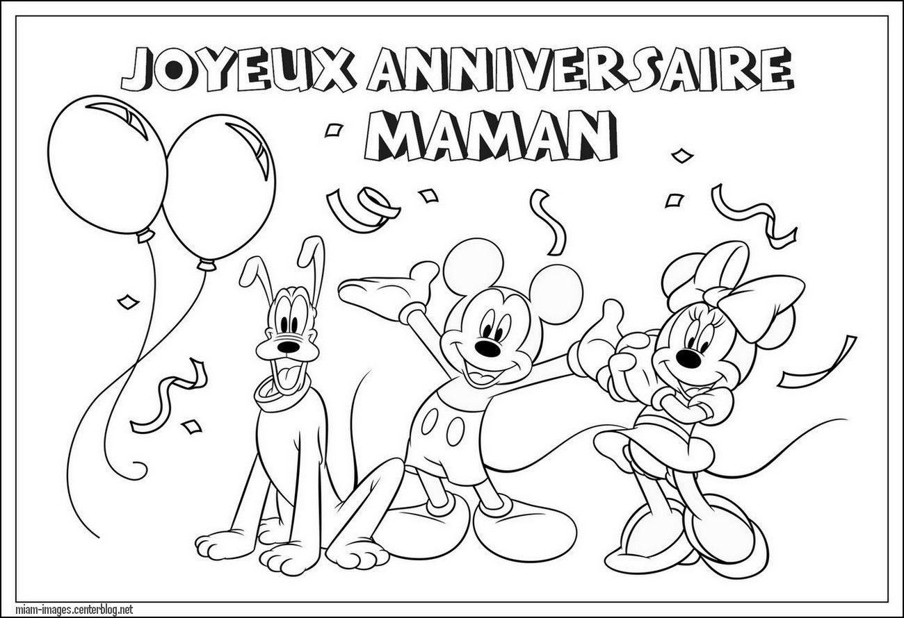 Coloriage Anniversaire Maman, Mickey - Coloring Page à Dessin A Imprimer Anniversaire 