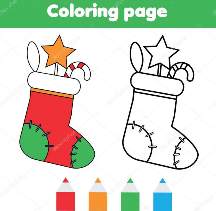 Coloriage Avec Chaussette De Noël Avec Des Cadeaux. Jeu De avec Coloriage De Chaussette De Noel