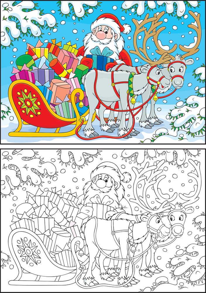 Coloriage Avec Modèle : Le Père Noël Remplie Son Traîneau intérieur Modèle Coloriage 