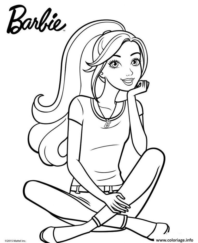 Coloriage Barbie Pensive Et Joyeuse Dessin Barbie À Imprimer intérieur Coloriage De Barbie À Imprimer