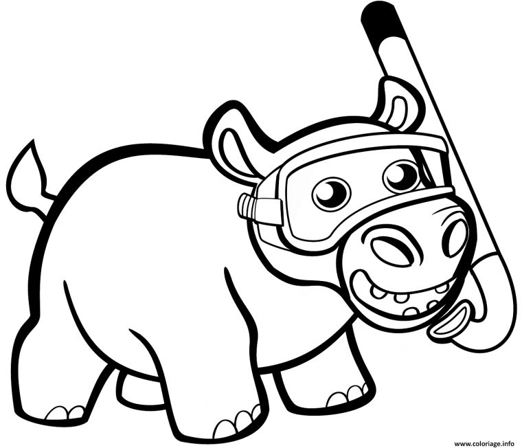 Coloriage Bebe Hippopotame Mignon Avec Tuba Dessin Animaux concernant Coloriage De Bebe