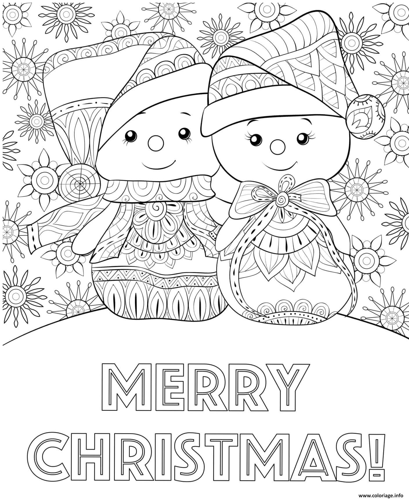 Coloriage Bonhomme De Neige Mandala Et Joyeux Noel Dessin pour Dessin Noel
