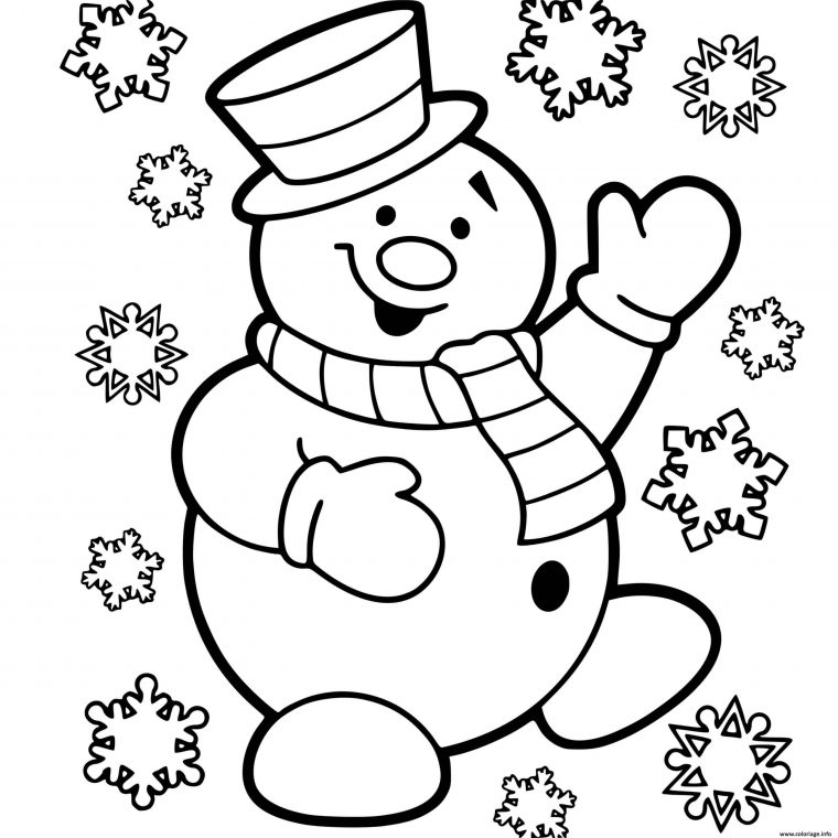 Coloriage Bonhomme De Neige Maternelle Avec Flocons De intérieur Image De Noel À Imprimer