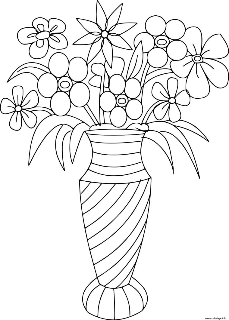 Coloriage Bouquet De Fleurs Variees Dans Un Vase Dessin à Coloriage À Imprimer Gratuit