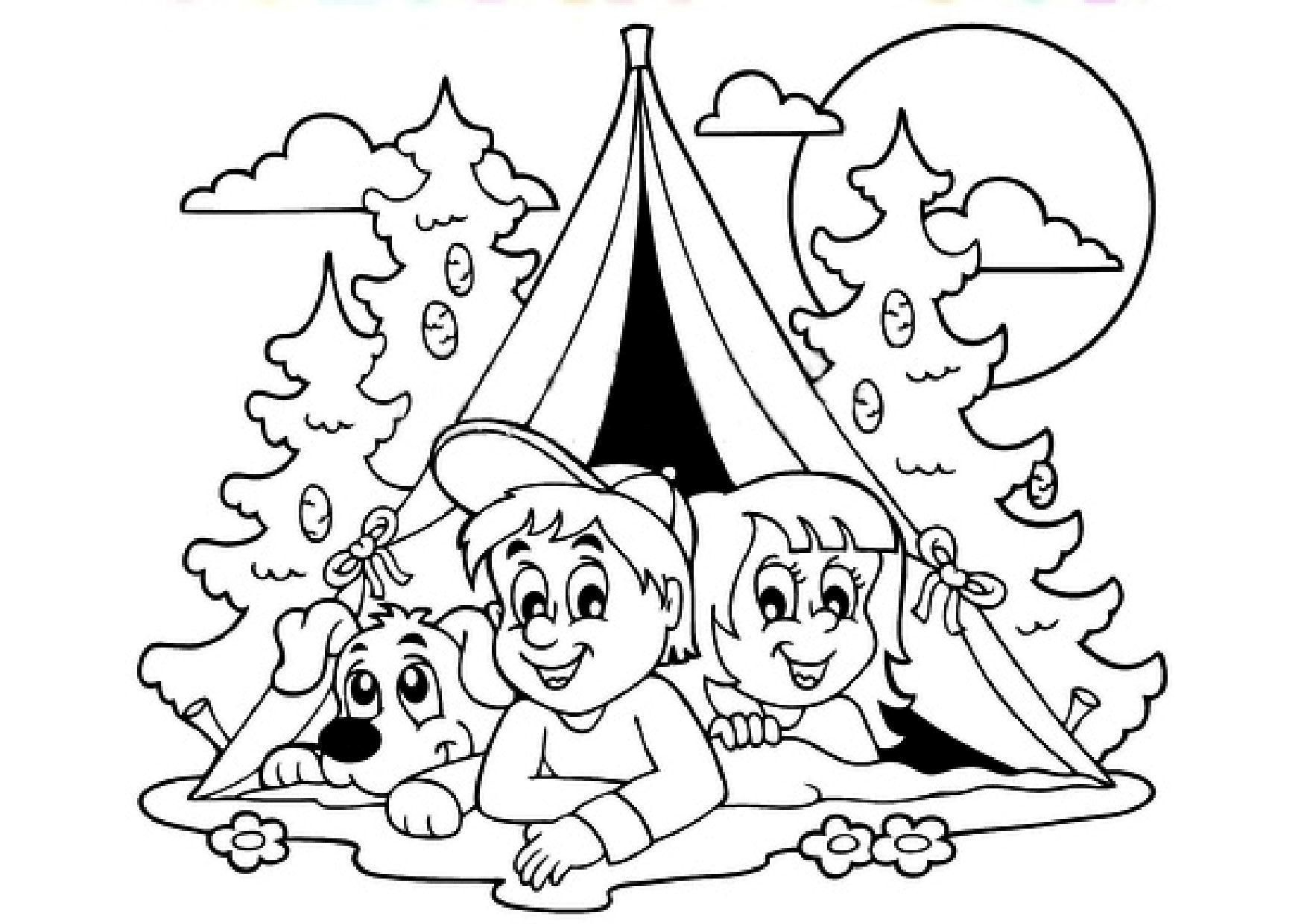 Coloriage - Camping Sous La Tente avec Été Dessin 