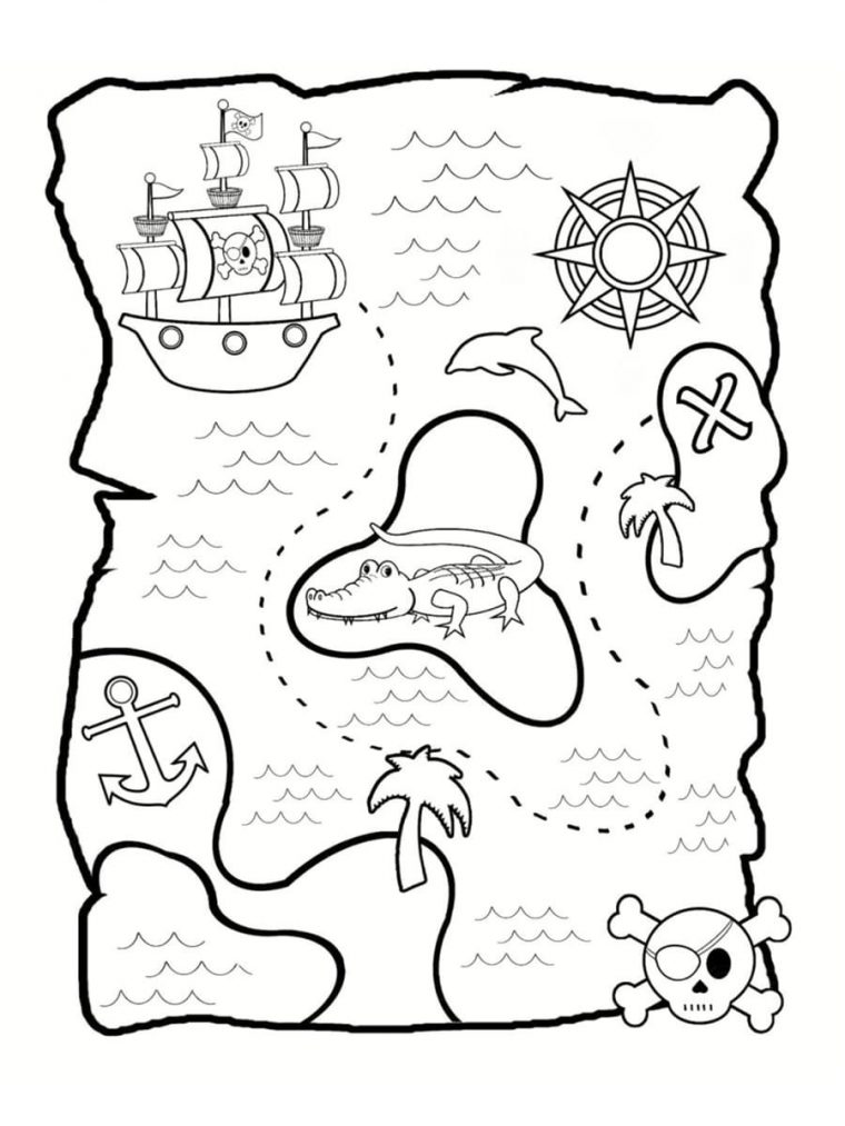 Coloriage Carte Au Trésor : Dessins À Imprimer encequiconcerne Drapeau De Pirate À Imprimer Gratuit