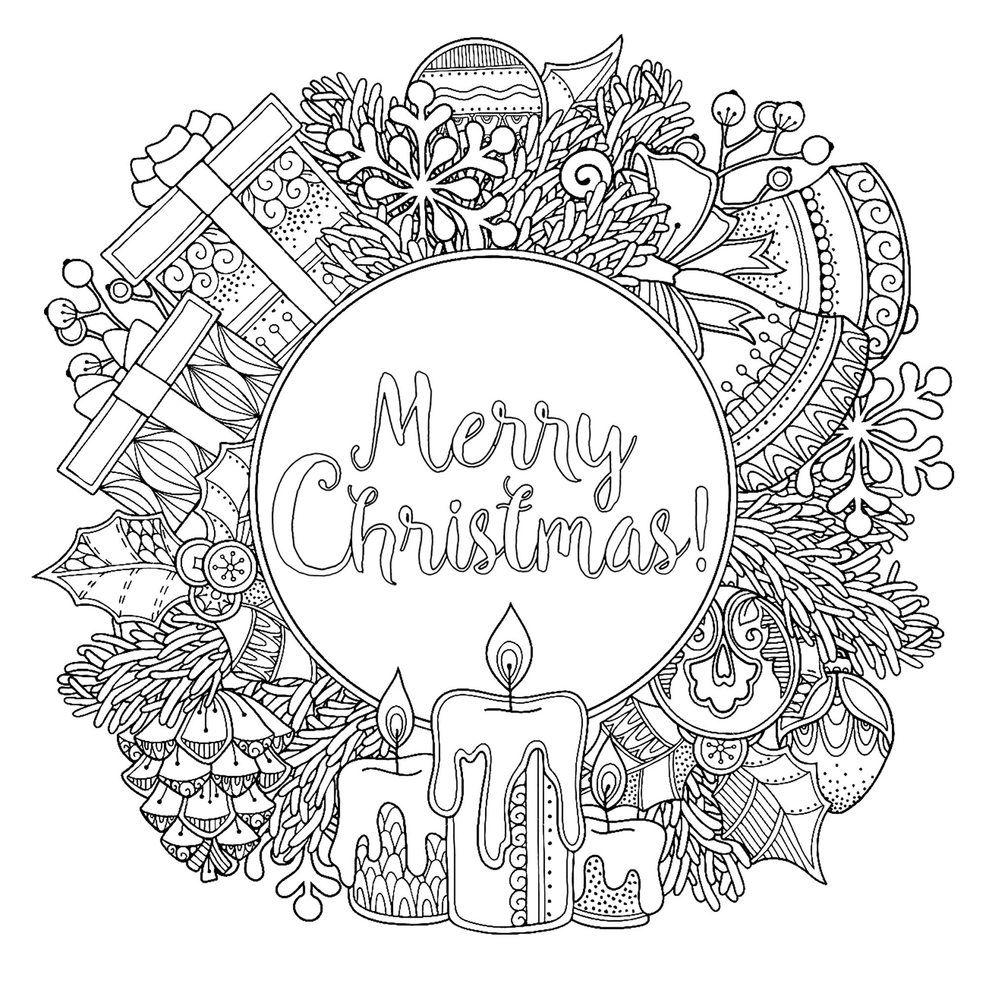 Coloriage Circulaire &amp;quot;Merry Christmas&amp;quot; - Noël - Coloriages serapportantà Couronne De Noel A Imprimer 