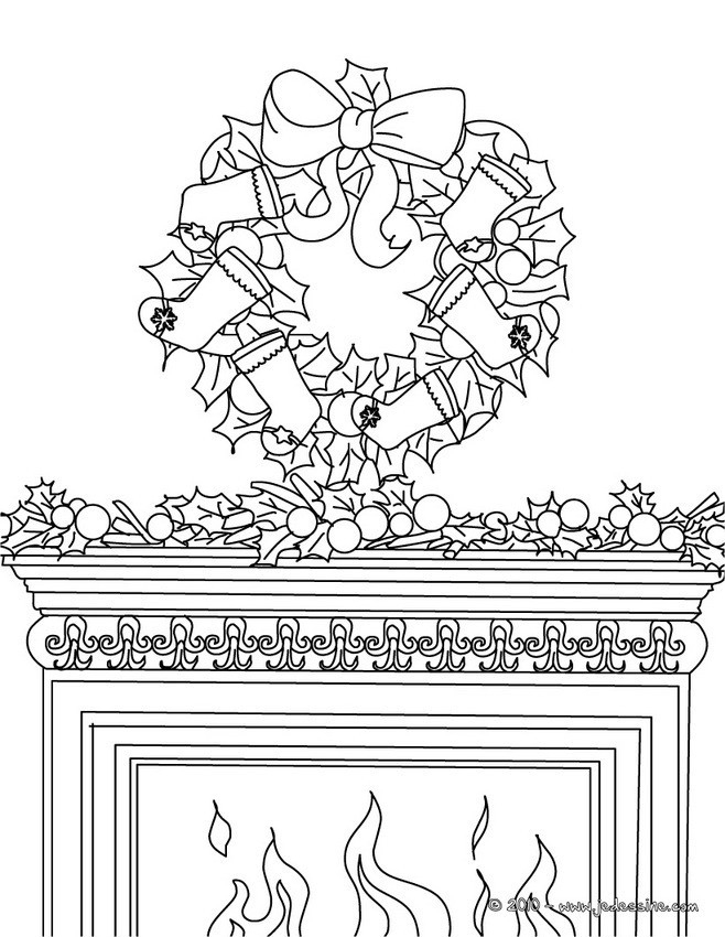 Coloriage Couronne De Noel Sur Cheminée Dessin Gratuit À pour Couronne De Noel A Imprimer