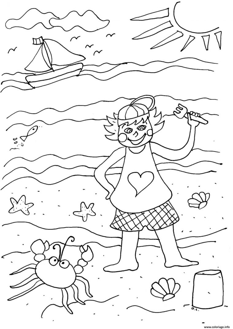 Coloriage Crabe Bateau Soleil Vacance Mer Ete Dessin Ete À dedans Été Dessin