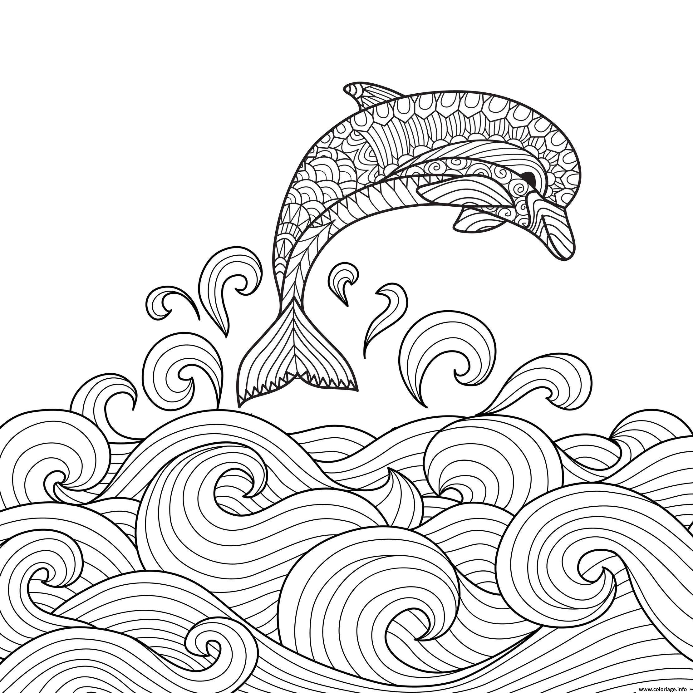 Coloriage Dauphin Fait Un Saut Ocean Animal Marin Anti pour Coloriage D Été Gratuit 