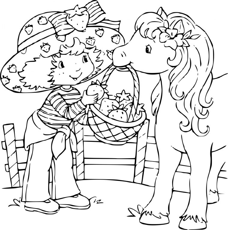 Coloriage De Charlotte Aux Fraises Et Un Cheval À Imprimer à Dessin Charlotte Aux Fraises A Imprimer Gratuit