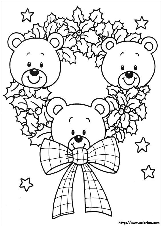 Coloriage De Noel - 3 Petits Ourson tout Petit Coloriage De Noel 