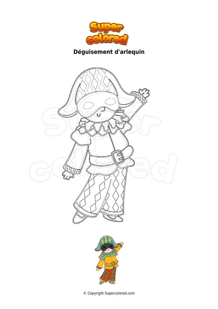 Coloriage Déguisement D'Arlequin – Supercolored intérieur Dessin D Arlequin