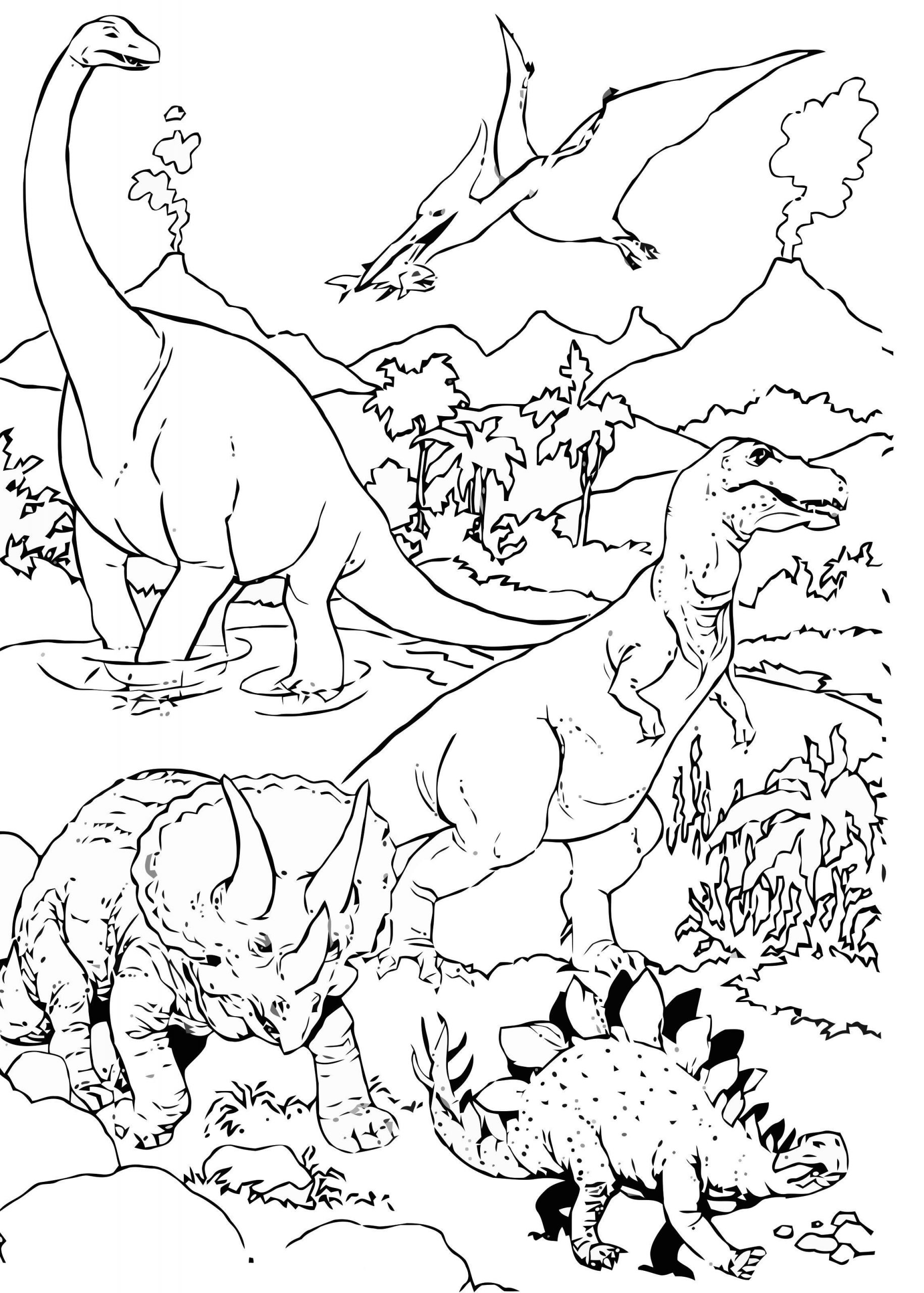 Coloriage Dinosaures En Paysage - Coloriages Gratuits À tout Dinosaure Dessin 
