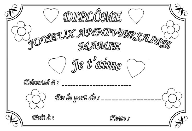 Coloriage Dipl´me Anniversaire Mamie  Printable Coloring dedans Dessin Pour Une Maman 