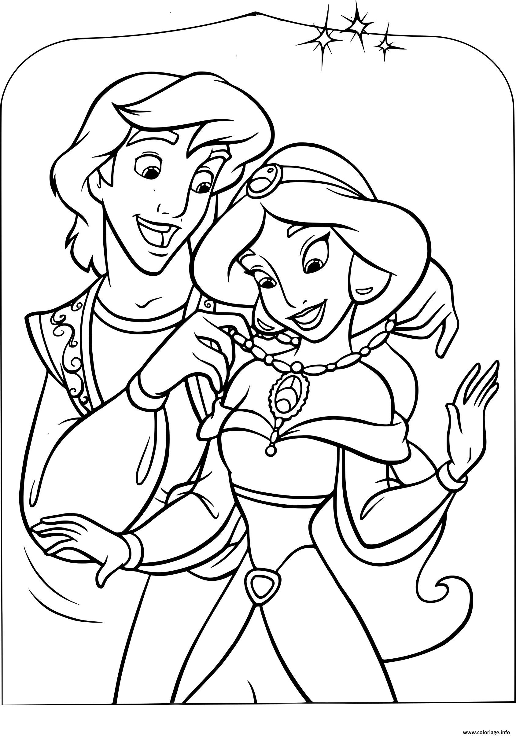 Coloriage Disney Aladdin Avec Jasmine Dessin Disney Walt À destiné Coloriage Ariel À Imprimer