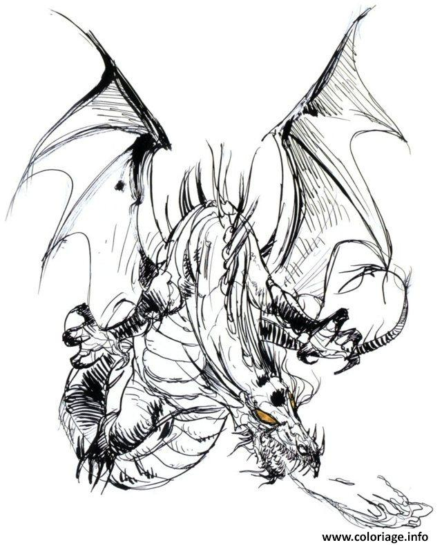 Coloriage Dragon Adulte Difficile Dessin Dragon À Imprimer dedans Déssin De Dragon