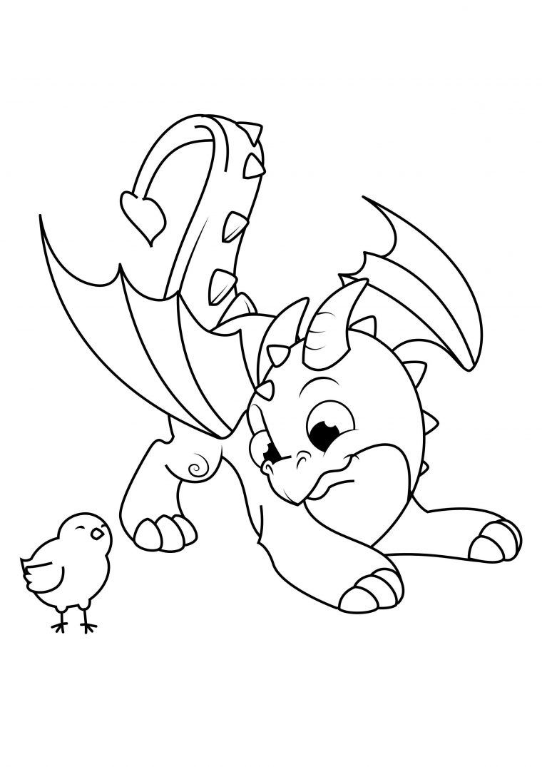 Coloriage Dragon Joue Avec Poussin – Coloriages Gratuits À serapportantà Coloriage Dragon En Ligne