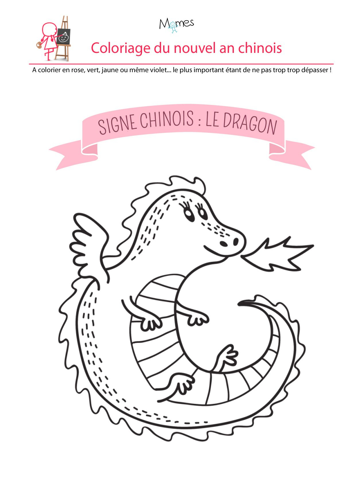 Coloriage Du Calendrier Chinois : Le Dragon  Calendrier avec Coloriage Chinois 
