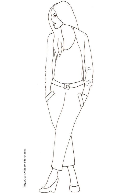 Coloriage Du Top Model Aux Mains Dans Les Poches Du intérieur Coloriage De Fille Top Model 