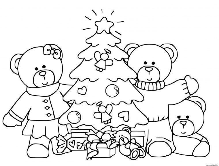 Coloriage Famille Ours Autour Dun Sapin De Noel Pour avec Dessin De Noel À Imprimer Gratuitement