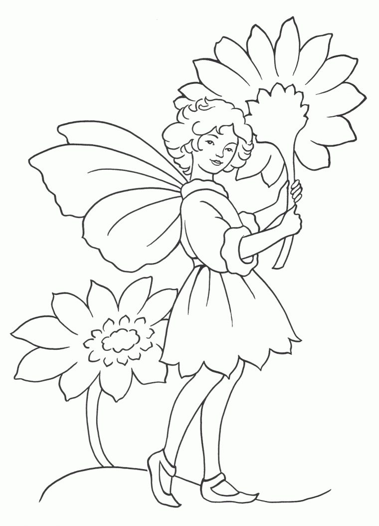 Coloriage – Fée Avec Fleurs à Coloriage Fee