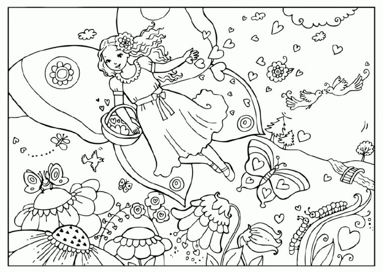 Coloriage – Fée Sur Une Prairie De Fleurs concernant Coloriage De Papillon Sur Une Fleur