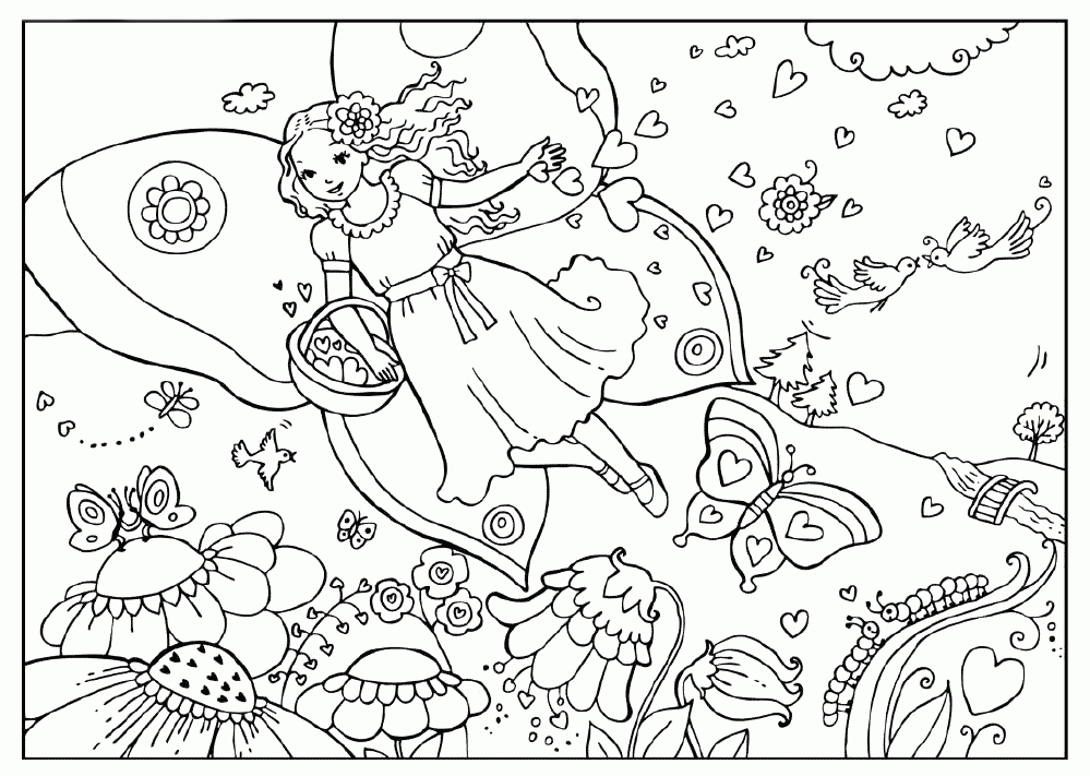 Coloriage - Fée Sur Une Prairie De Fleurs concernant Coloriage De Papillon Sur Une Fleur 