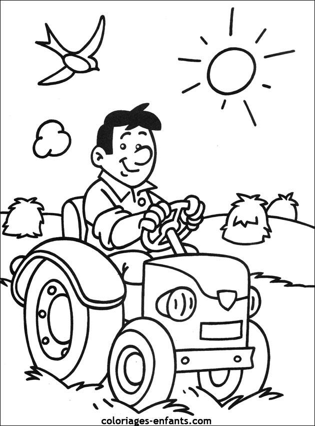 Coloriage Fermier Joyeux Conduisant Son Tracteur Dessin avec Coloriage Ferme Et Animaux 