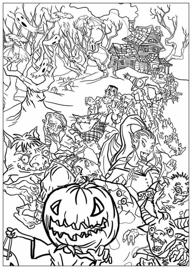 Coloriage Fête Monstres D&amp;#039;Halloween Réunis à Coloriage Halloween À Imprimer 