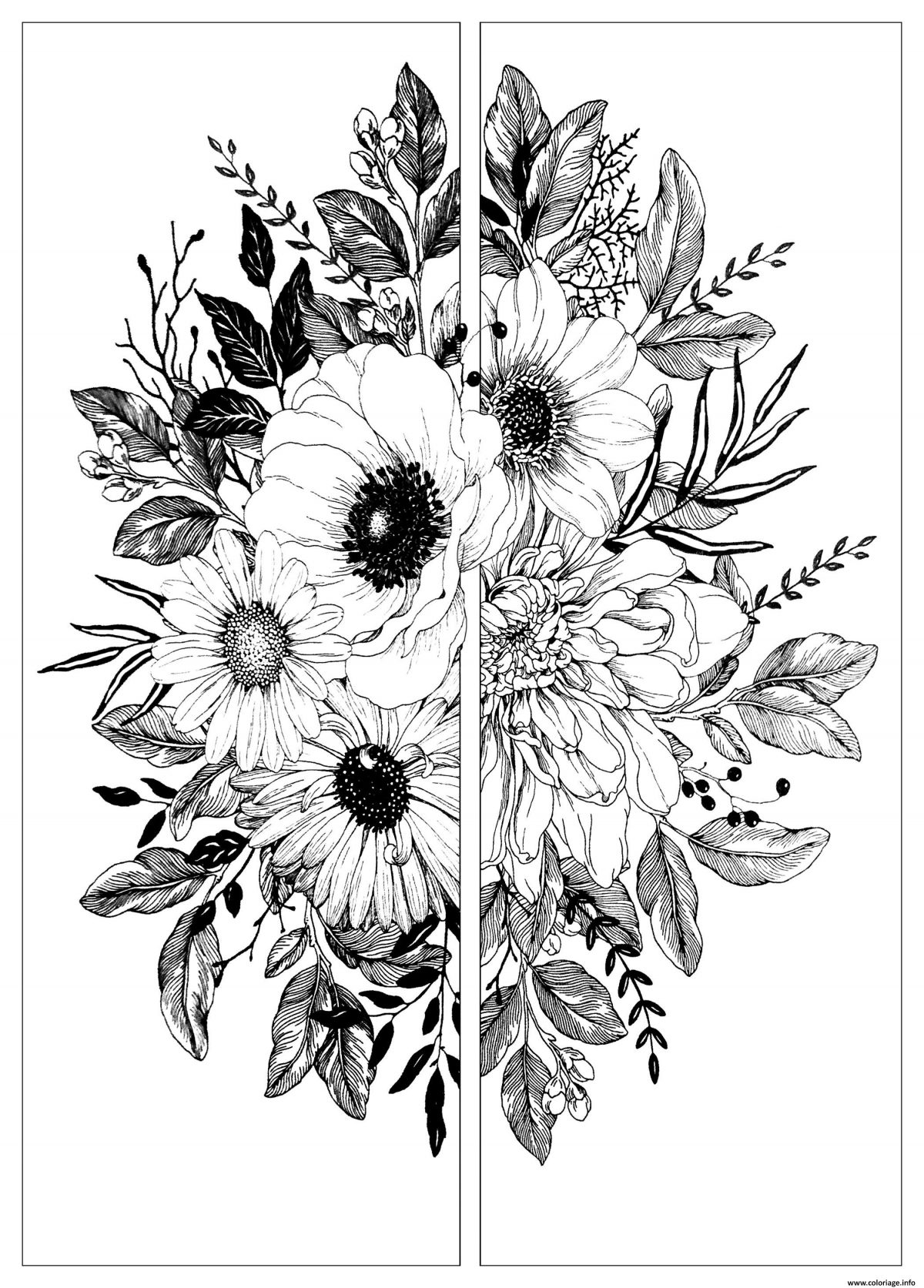 Coloriage Fleurs Deux Parties Dessin Bouquet De Fleurs À à Coloriage De Fleurs À Imprimer Gratuit