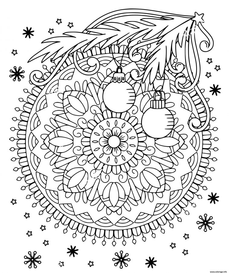 Coloriage Flocon Et Decorations De Noel Mandala Dessin destiné Coloriage De Noel À Imprimer Gratuit