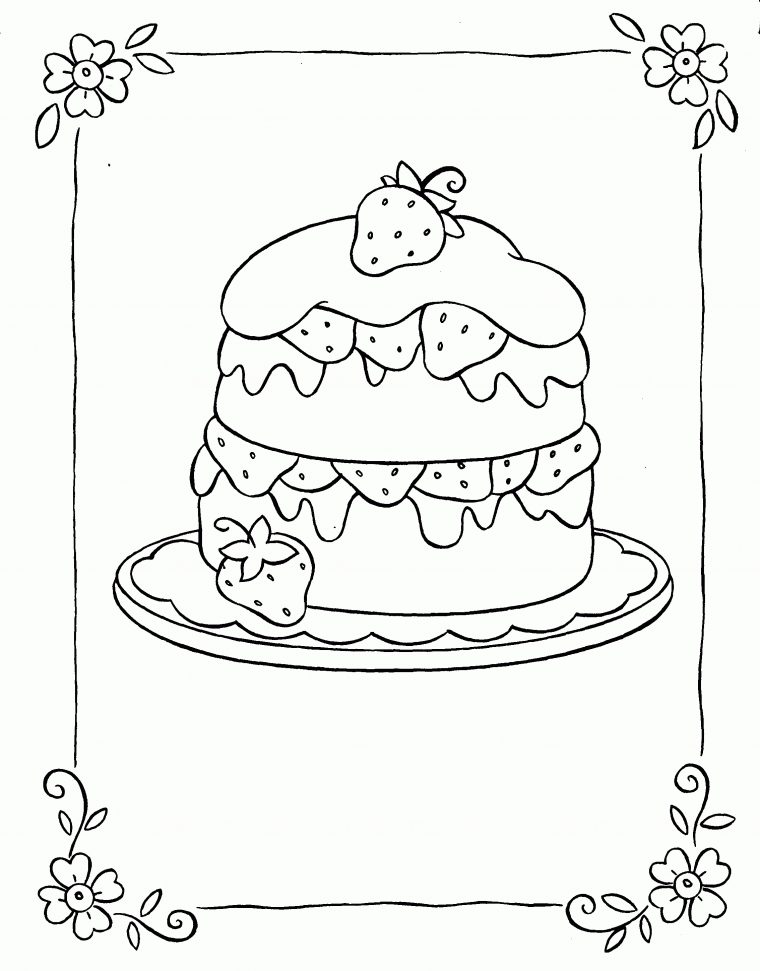 Coloriage Gâteau Aux Fraises À Imprimer à Dessin Sur Gateau