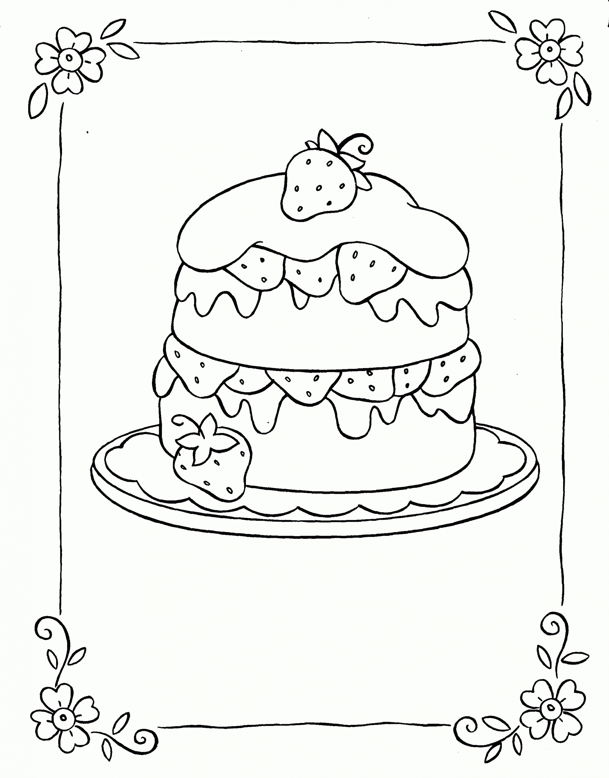 Coloriage Gâteau Aux Fraises À Imprimer à Dessin Sur Gateau 