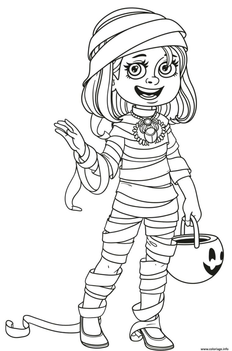 Coloriage Halloween Fille En Costume De Momie Dessin concernant Coloriage De Sorcieres A Imprimer