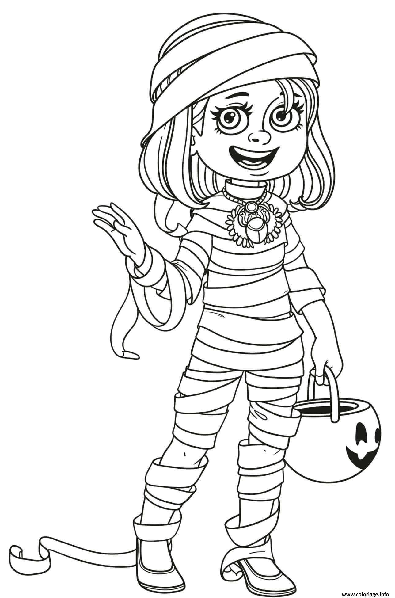 Coloriage Halloween Fille En Costume De Momie Dessin destiné Coloriage Carnaval À Imprimer 