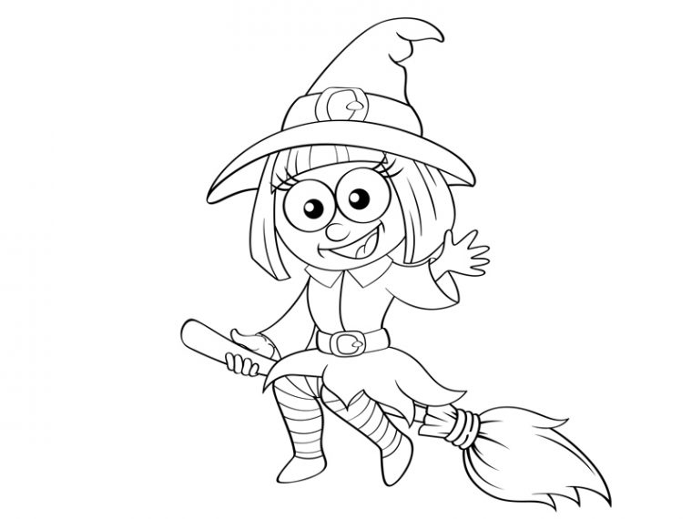 Coloriage Halloween : La Sorcière Sur Son Balai pour Coloriage De Sorciere