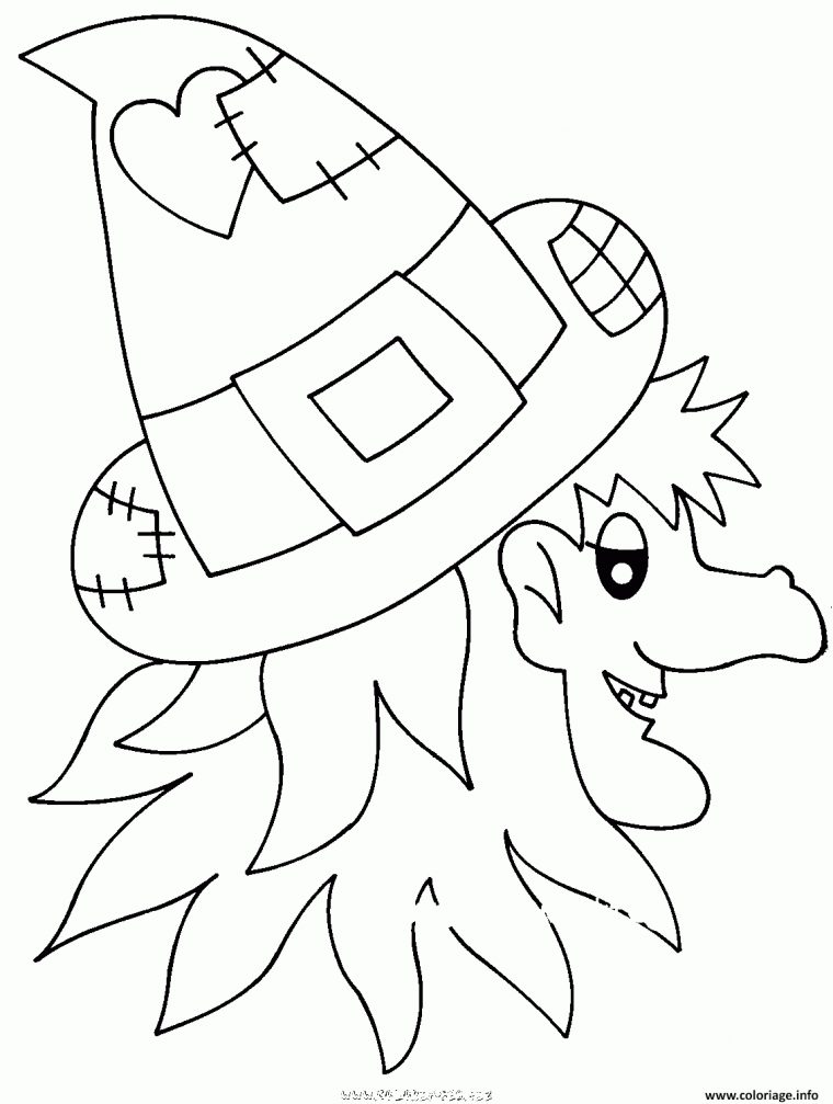 Coloriage Halloween Sorciere Visage Avec Son Chapeau dedans Coloriage Halloween À Imprimer