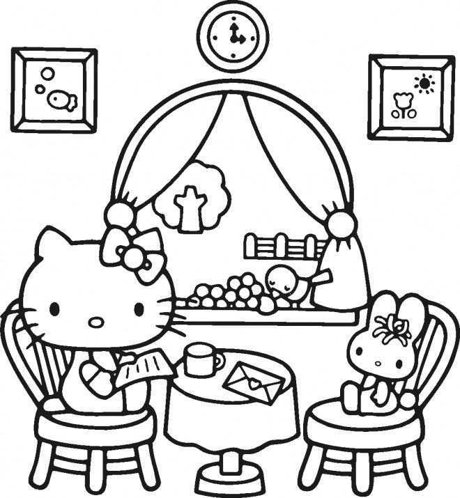 Coloriage Hello Kitty Lit Une Lettre Dessin Gratuit À Imprimer dedans Coloriages Hello Kitty À Imprimer