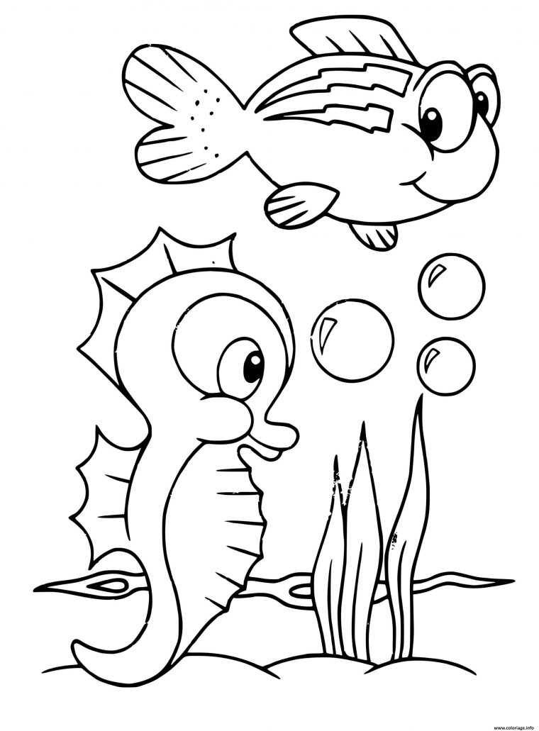 Coloriage Hippocampe Et Poisson Sous La Mer Dessin Animaux encequiconcerne Coloriage De Mer